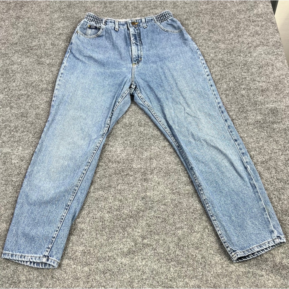 Lee Vintage High Waisted Mom Jeans Light Wash Elastic Side Tapered Leg Blue
